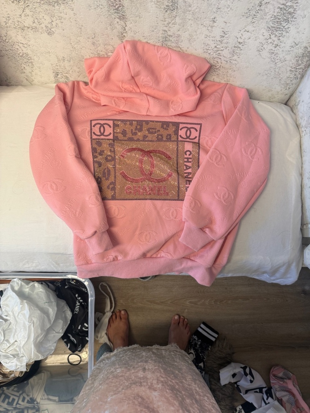 Chanel like CC monogram Pink Logo Patch Hoodie